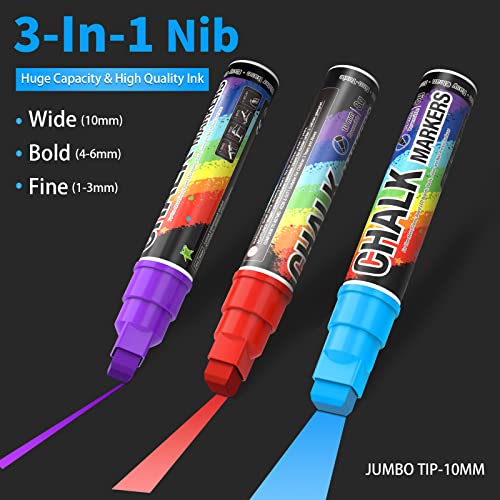 Window Chalk Markers for Cars Washable: 8 Colors Jumbo Liquid Chalk Marker with 10mm Thick Tips, Big Chalkboard Markers, Car Window Paint Markers Pen KERIFI