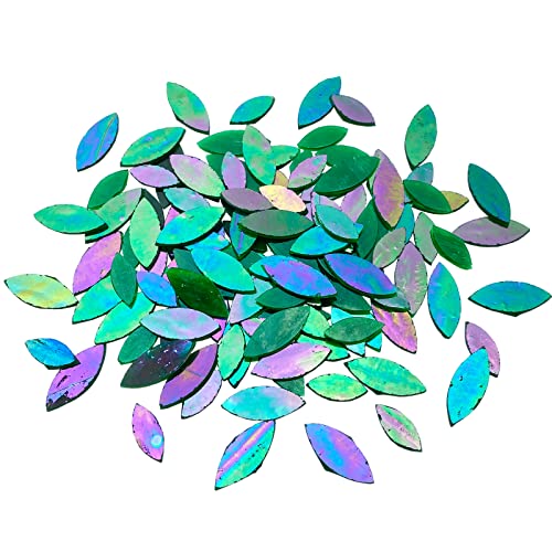 KALUCION 120 Pcs Iridescent Green Petal Mosaic Tiles, Hand Cut Stained Glass Petals, Floral Mosaic Tiles, Tiffany Glass Flower Petals Supplies Kit KALUCION