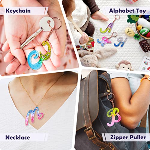 LET'S RESIN Large Alphabet Mold with Hole, Reversed Alphabet Letter Resin Molds Silicone with 30 Jump Rings, 30 Key Rings, Epoxy Molds for Keychain LET'S RESIN