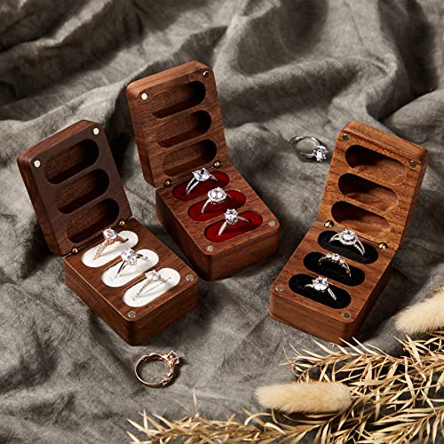 Always & Forever Ring Box 3 Slot for Wedding Ceremony Engagement Valentine's Day Birthday Ring Bearer Box Walnut Wooden Ring Box Engrave Wedding Ring Roycraft