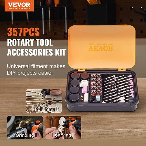 VEVOR 357PCS Rotary Tool Accessories Kit, 1/8" Diameter Shank Power Rotary Tool Accessories Set, Universal Fitment Electric Tool Accessories for VEVOR