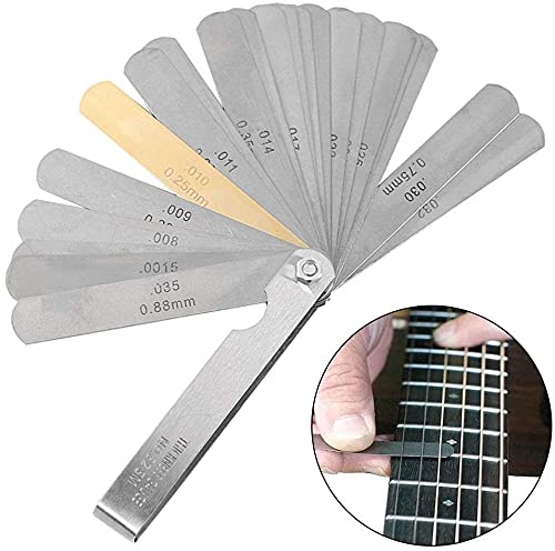 Jiayouy 11 Pieces Guitar Luthier Tool Kit Including 9pcs Understring Radius Gauge String Action Gauge Ruler 32 Blades Feeler Gauge for Guitar and Jiayouy