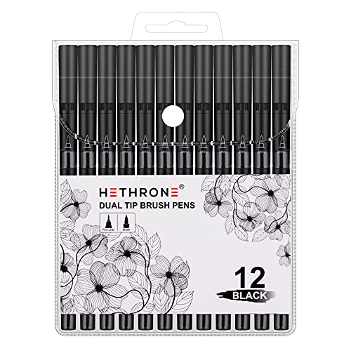 Hethrone Black Markers for Drawing - Marker Pens Brush Pens for Artists Felt Tip Pens Calligraphy Pens 12 Pack Hethrone