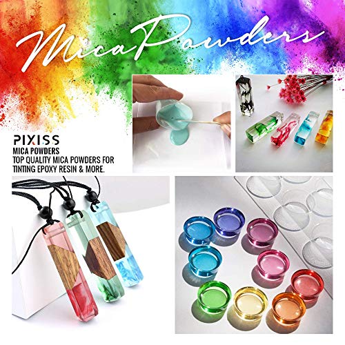 Pixiss Epoxy Resin Crystal Clear Casting Resin for Epoxy and Resin Art Brand Easy Mix 1:1 (17-Ounce) | 15 Mica Resin Tinting Powder Pigments for Pixiss