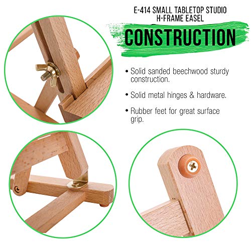 U.S. Art Supply Small Tabletop Wooden H-Frame Studio Easel - Artists Adjustable Beechwood Painting and Display Easel, Holds Up To 16" Canvas - US Art Supply