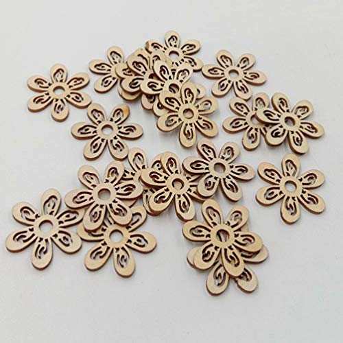 HEALLILY 20 Pcs Flower Wood Shapes Craft Wooden Slices DIY Unfinished Wood Ornament for DIY Art Home Decoration HEALLILY