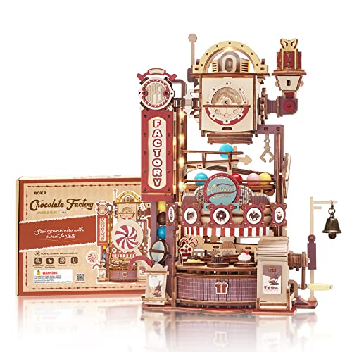 ROKR 3D Wooden Chocolate Factory Puzzle with LED Marble Run for Adults ROKR