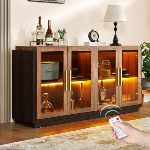 LUXOAK Sideboard Buffet Cabinet with Storage,64" Cabinet with Glass Door, Modern Wood Glass-Buffet Cabinet for Dinning Room,Kitchen, Hallway, and LUXOAK