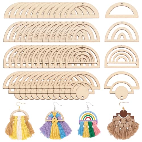 PH PandaHall 200PCS Unfinished Wood Blanks Charms 4 Style DIY Rainbow Earrings Pendants Wood Earring Findings for Earring Necklace Jewelry DIY Craft PH PandaHall