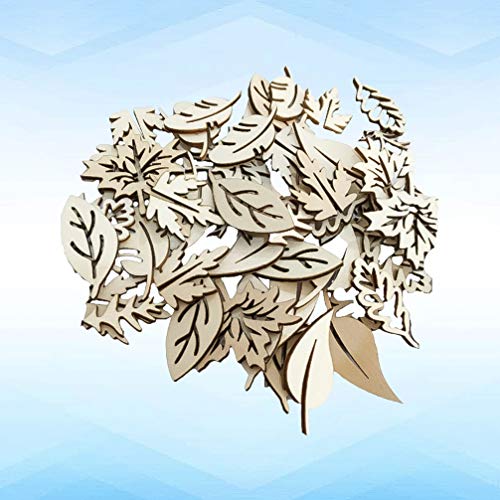 Happyyami 50pcs Wooden Leaves Unfinished Wood Cutouts Wood Shapes Pieces Wood Discs Slices for DIY Craft Wedding Birthday Party Favors Centerpieces Happyyami