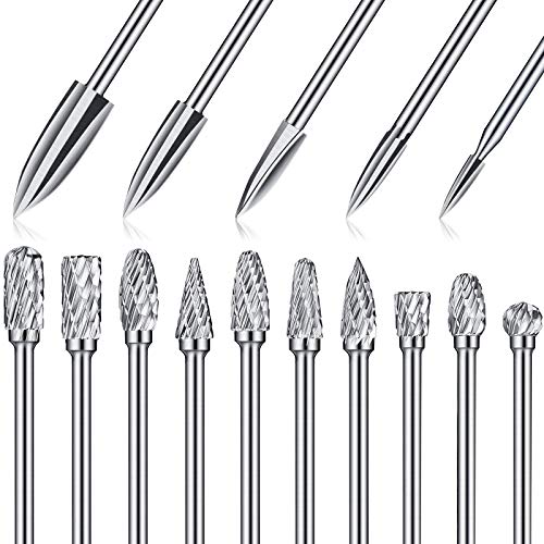 15 Pieces Wood Carving and Engraving Drill Bit Double Cut Carbide Rotary Burr Woodworking Drill Bits Set for DIY Woodworking, Drilling, Engraving, Honoson
