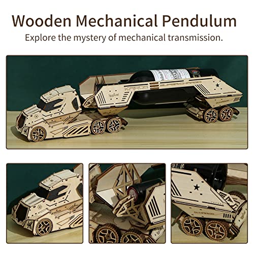 Hallisun 3D Wooden Puzzle for Adults, Wooden Red Wine Rack Mechanical Model Kit, DIY Funny Puzzle Handicraft Wood Craft Kit, Birthday Gift for Family Hallisun