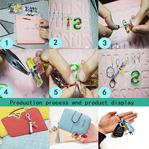 Alphabet Resin Silicone Casting Molds Kits DIY Molds Set with Letter Number Resin Molds, Tools, Metal Accessories and Dried Pressed Flowers for DIY ZYNA