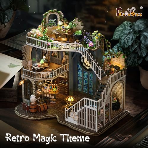 CUTEBEE DIY Dollhouse Miniature Kit, DIY Wooden Dollhouse Kit Miniature House Kit Tiny House Kit, Creative Room Idea (Magic House) CUTEBEE