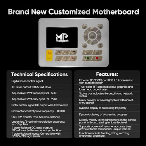 Monport 100W CO2 Laser Engraver&Water Chiller with Lightburn,20"x28" Laser Engraving Cutting Machine with Autofocus 4 Way Pass Air Assist Wheel Monport