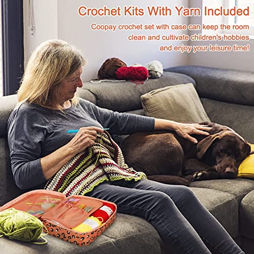 Coopay Crochet Kit Beginners Crochet Hook Set with Crochet Yarn,58PCS Portable Crochet Set Ergonomic Crochet Hooks Travel Knitting Crochet Supplies Coopay