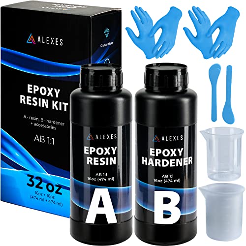 32 OZ Crystal Clear Epoxy Resin Kit – Craft Resin Epoxy Mix – Clear Casting Resin Epoxy Kit - Two Part Epoxy Resin Clear- Epoxy Resin 32oz (16oz + 16 ALEXES