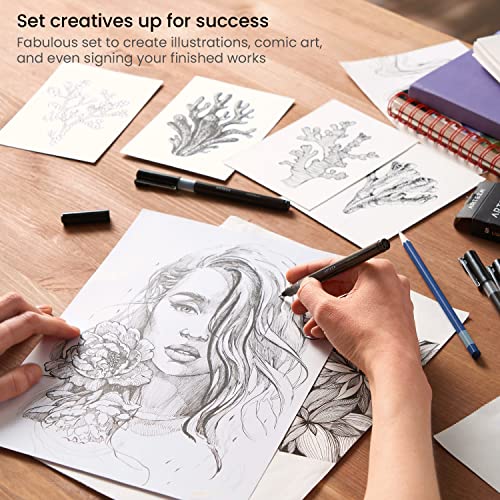 ARTEZA Micro-Line Ink Pens, Set of 5, Black Fineliners with Japanese Archival Ink, Art Supplies for Comic Artists and Illustrators, Calligraphy, ARTEZA