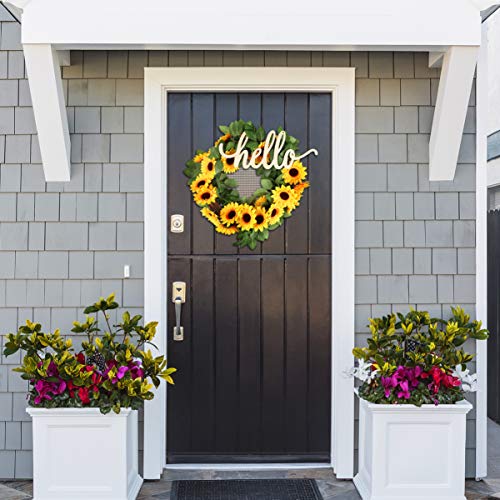 Vosarea Hello Wooden Letter,Hello Wood Hanging Sign,DIY Block Word Sign Wall Christmas Wreath Decor Wooden Door Art (13.7x5.3in) VOSAREA