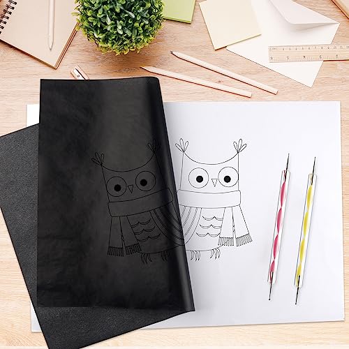 ASTARON 150 Sheets Black Carbon Copy Paper and Tracing Paper with 5 Pcs Embossing Styluses Tool Set, Carbon Transfer Paper for Tracing on Wood Fabric ASTARON