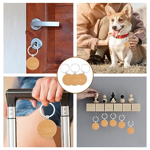 Oungy 50PCS Wooden Keychain Blanks Unfinished Round Wood Keychain Blanks Wooden Key Chain Bulk for Engraving Personalized DIY Gift Crafts Oungy