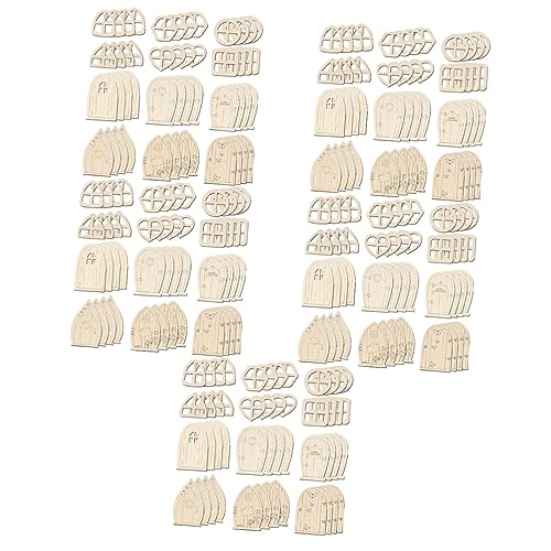 Yardwe 240 Pcs Mini Door Blank Fairy Door Garden Ornaments DIY Kits Unfinished Fairy Door House Windows Fairy Tale Door Mini Chips Unpainted Fairy Yardwe