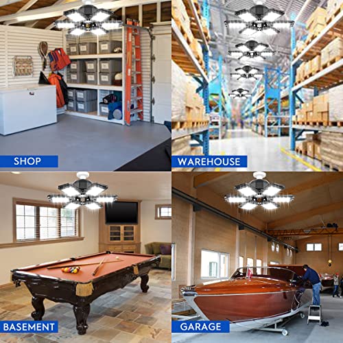 2 Pack LED Garage Lights 180W Deformable 18000LM Close to Ceiling Light Fixtures E26 E27 Screw-in Six Leaf Glow Lighting, Ultra Bright LED Shop Light Luyata