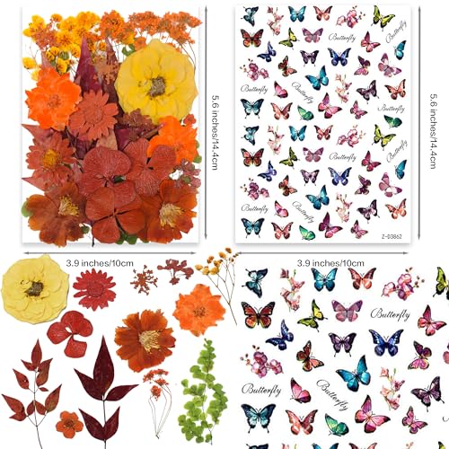 141PCS Brown Fall Dried Pressed Flowers for Resin - Youthbro Real Nature Flowers Herb Set for Christmas DIY Candle Soap Vase Making Nail Card YouthBro