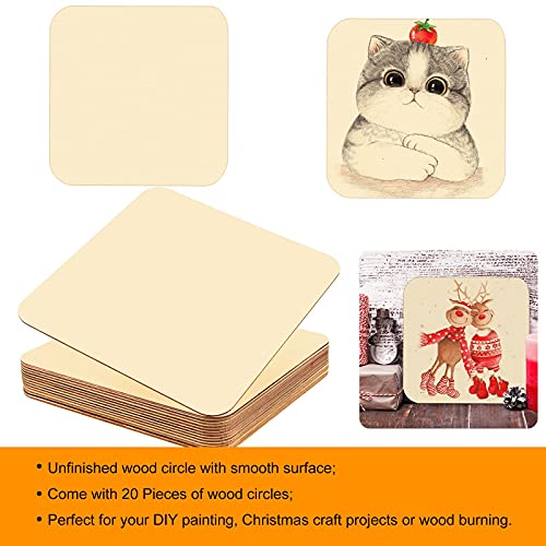Coopay 20 PCS 8 inches Unfinished Wood Squares Natural Wood Slices Wooden Square Cutouts for Painting Writing Carving DIY Supplies, and Home Coopay