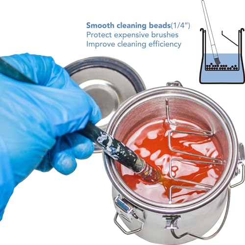 CUGEBANNA Paint Brush Washer,Airtight Stainless Steel Brush Cleaner for Oil Painting Acrylic,Brush Washer with Cleaning Beads and Wringer CUGEBANNA