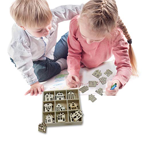 SEWACC 45pcs Unfinished Wooden Cutouts Wooden Houses Shapes Embellishments Hanging Ornaments Wooden House Cutout Slices for DIY Craft Christmas Decor SEWACC