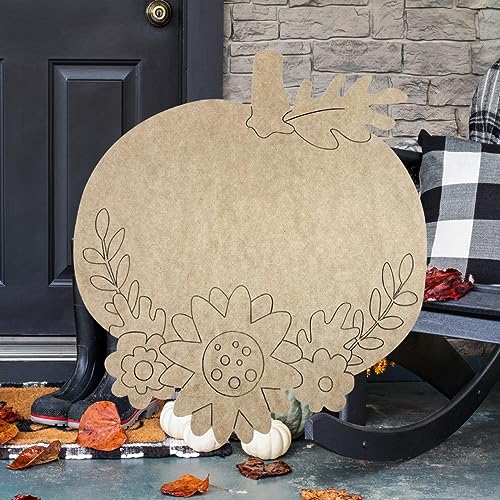 Fall Pumpkin with Decorative Fall Flowers Wooden Shape, Paint by Line,Wood Craft Cutout, Build-A-Cross Build-A-Cross
