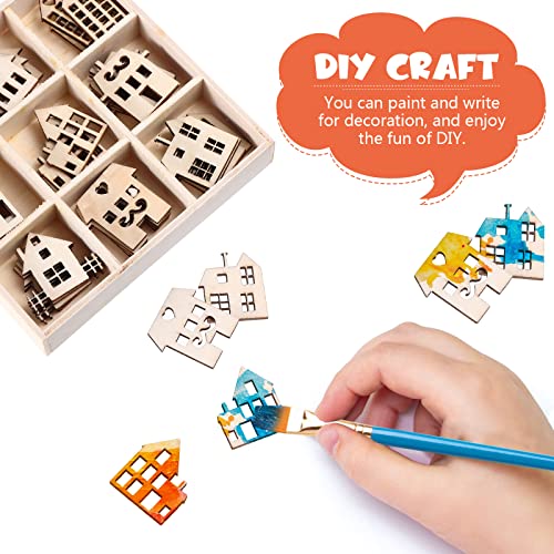 HEALLILY Wooden Stars for Crafts 45pcs Wooden House Shaped Embellishments Hanging Ornaments Unfinished Wood Cutouts Ornaments for Christmas Crafts HEALLILY