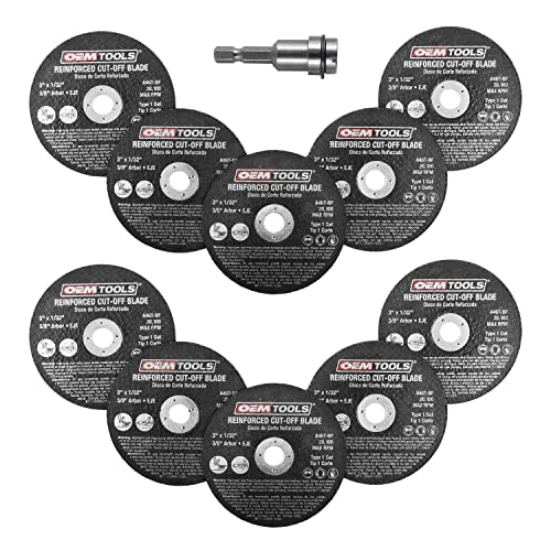 OEMTOOLS 26528 10 Piece Cut Off Wheel Set with Mandrel, Cutoff Wheel Mandrel Set, Premium Metal Cutting Wheels w/ 3/8" Arbors, Die Grinder Cut Off OEMTOOLS