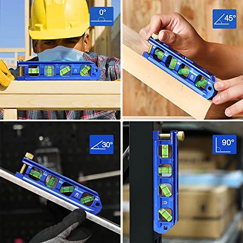 WORKPRO Conduit Bending Level, Magnetic Torpedo Level, Pipe Level, Bubble Vials for 0°/90°/30°/45° Measurements, Aluminum Alloy Construction, WORKPRO