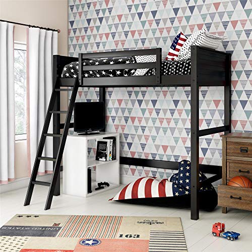 DHP Moon Bay Black Wooden Loft Bed for Kids - Twin Size with Ladder and Guardrails DHP