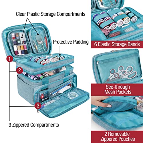 SINGER Sewing Accessories Organizer (Bag Only) – Double Layer Portable Sewing Storage Bag with 2 Detachable Pouches and 18 Storage Compartments, SINGER