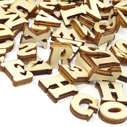 Honbay 104PCS 15mm/0.6inch Wooden Letters, Letter Wood Pieces Wood Slices Wood Chips for DIY Crafts - 26 Letters, 4pcs for Each HONBAY
