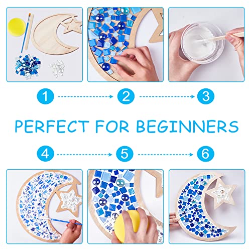 WEBEEDY Glass Mosaic Moon and Star Kit, Creativity DIY Mosaic Arts and Crafts Kit for Kids & Adults, Handmade Artwork Kids Gifts Crystal Mosaic WEBEEDY