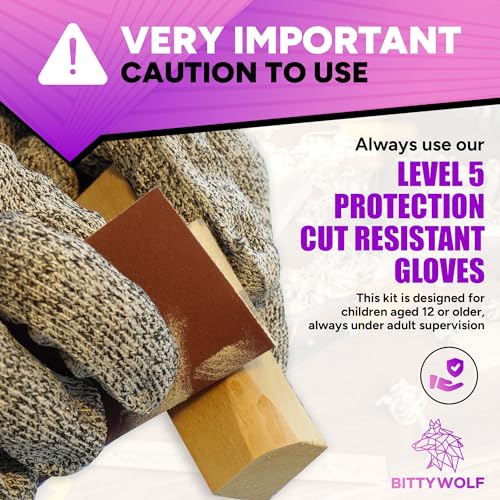 BittyWolf Wood Carving Kit 22 Pieces,Whittling Kit for Adults and Teens, Knife Set for Woodworking with Cut Resistant Gloves, Wooden Blocks, Knife BittyWolf