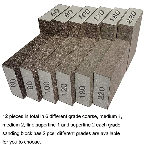 12 Pack Sanding Sponge,Sackorange Coarse/Medium/Fine/Superfine 6 Different Specifications Sanding Blocks Assortment,Washable and Reusable SACKORANGE