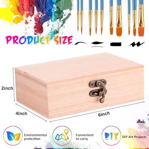 Barydat 24 Pcs 6 x 4 x 2 Unfinished Wood Box with 10 Paintbrushes Wood Treasure Chest Mini Wooden Boxes for Crafts Wooden Storage Box with Hinged Lid Barydat