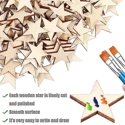 ZQYYQZ 100 Pieces 2 Inch Wooden Stars Shape Unfinished Wood Stars Pieces, Blank Wooden Star Cutouts for Christmas Crafts and Party Ornaments ZQYYQZ