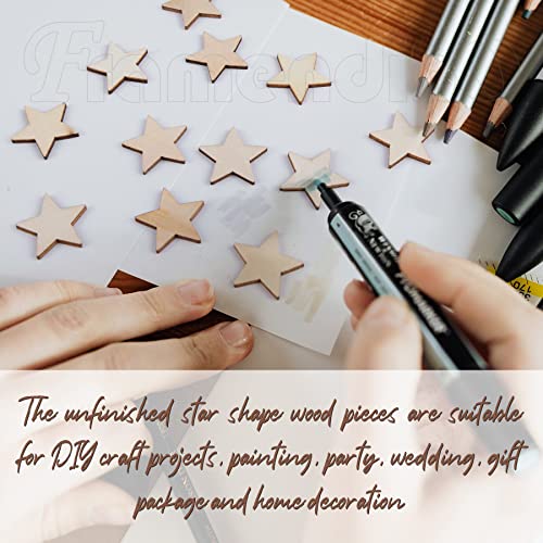 Framendino, 100 Pack Wood Stars Cutouts Unfinished Wooden Stars Pieces Blank Slices for DIY Crafts Wedding Party 1 Inch Framendino