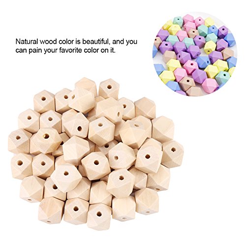Geometric Wooden Beads 50Pcs Unpainted Faceted Geometric Unfinished Wood Bead Polygons Shape DIY Wooden Spacer for Necklace Bracelet Making DIY Ejoyous