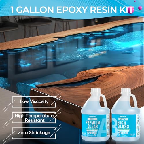 JANCHUN 1 Gallon Crystal Clear Epoxy Resin Kit,High Gloss Casting and Coating Resin for Table Top,Bar Top,Art Resin,Jewelry Making,DIY, JANCHUN