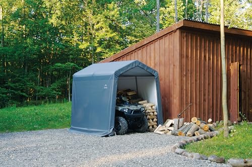 ShelterLogic 8' x 8' Shed-in-a-Box All Season Steel Metal Frame Peak Roof Outdoor Storage Shed with Waterproof Cover and Heavy Duty Reusable Auger ShelterLogic