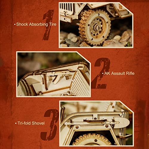 ROKR 3D Wooden Puzzle Army Field Car Model - DIY Mechanical Vehicle Kit for Adults and Kids ROKR