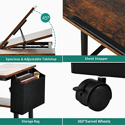 YITAHOME Height Adjustable Table with Charging Station, Portable Desk with Wheels, Small Standing Rolling Computer Desk with Tiltable Tabletop and YITAHOME