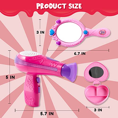 JOYIN 17Pcs Girls Beauty Salon Set, Pretend Play Doll Hair Stylist Toy Kit with Hairdryer, Mirror, Curling Iron and Other Accessories for Kids JOYIN
